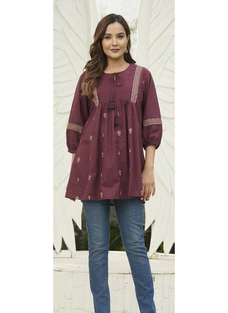 Naisha K 239 A Line Embroidery Printed Top Suppliers In India
